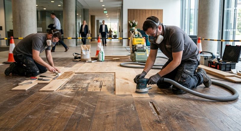 Our team working on Wood Floor Service projects in San Diego, CA
